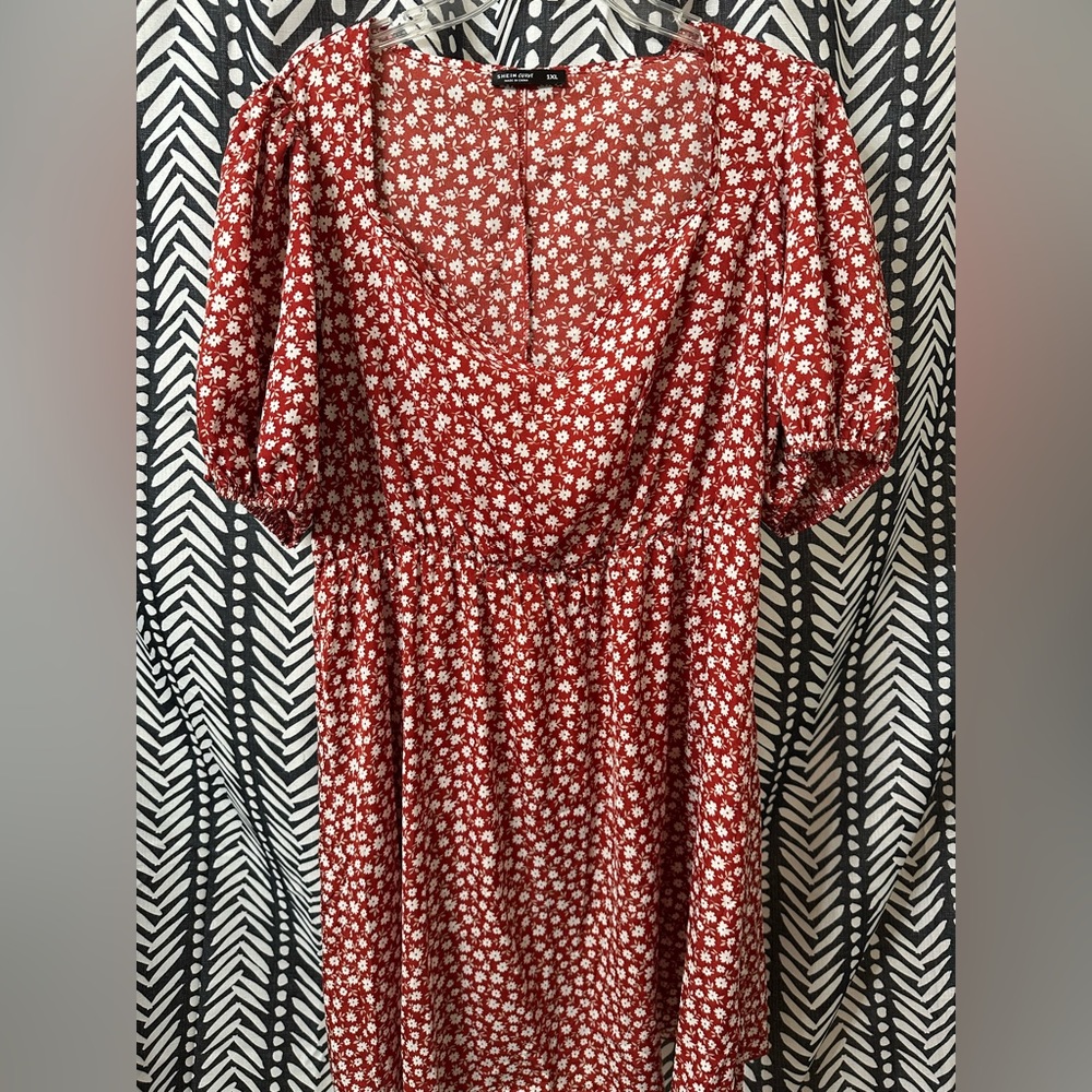 Rust colored floral Dress Puffy sleeves.